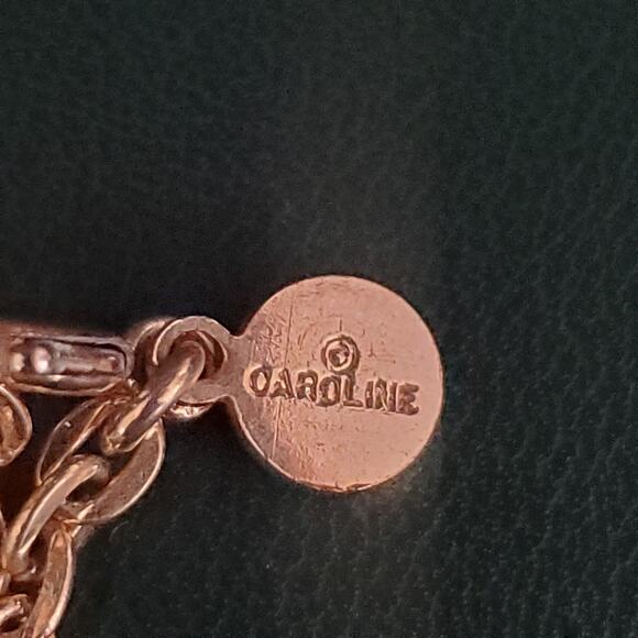 Caroline Necklace Gold Tone Purple Rhinestones in Black Art Deco Style Signed - Picture 5 of 9